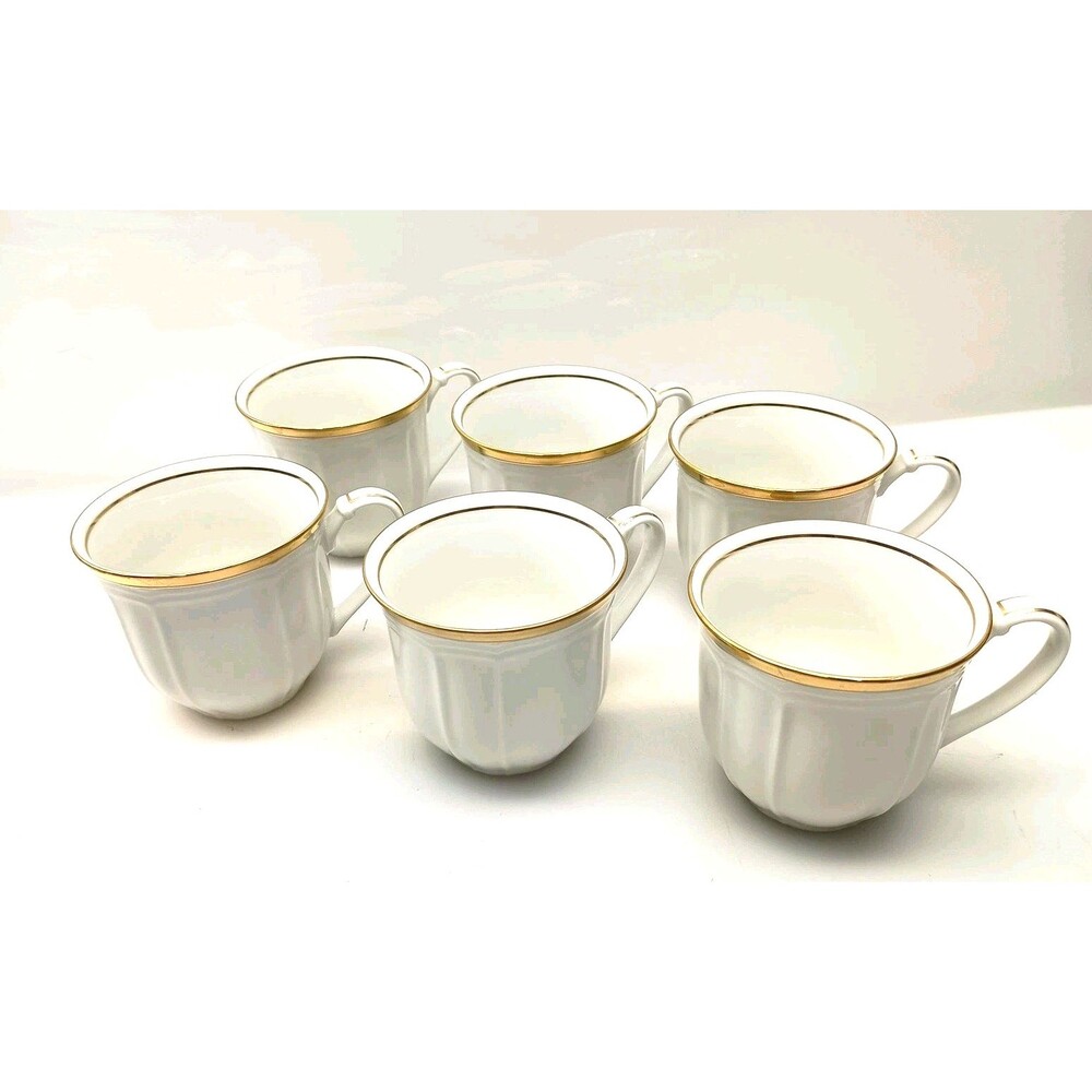 Mikasa Hyde Park L3509 Bone China Coffee Cups Gold Rim Set of 6